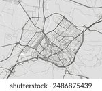 Vector city map of Guadalajara in Spain with black roads isolated on a grey background.