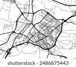 Vector city map of Guadalajara in Spain with black roads isolated on a white background.