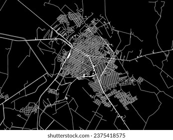 Vector city map of Guamuchil in Mexico with white roads isolated on a black background.