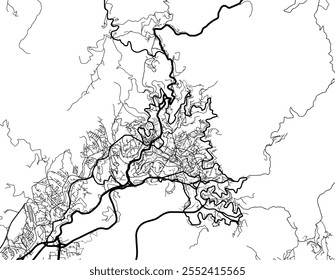 Vector city map of Guanajuato in Mexico with black roads isolated on a white background.