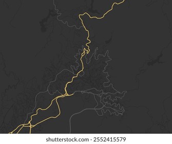 Vector city map of Guanajuato in Mexico with yellow roads isolated on a brown background.