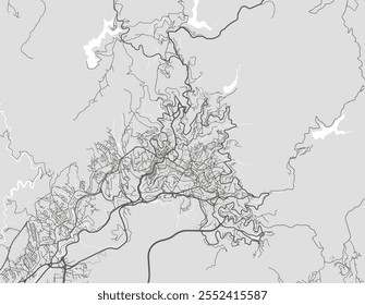 Vector city map of Guanajuato in Mexico with black roads isolated on a grey background.