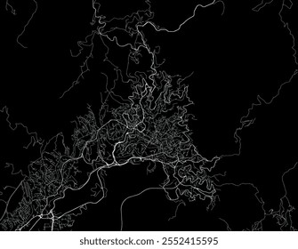 Vector city map of Guanajuato in Mexico with white roads isolated on a black background.