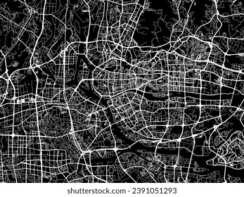 Vector city map of Guangzhou in People's Republic of China (PRC) with white roads isolated on a black background.