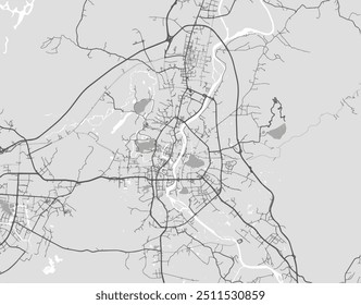 Vector city map of Guilin in People's Republic of China with black roads isolated on a grey background.