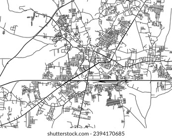 Vector city map of Guna in the Republic of India with black roads isolated on a white background.