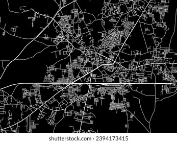 Vector city map of Guna in the Republic of India with white roads isolated on a black background.