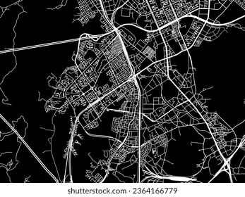 Vector city map of Gunpo in the South Korea with white roads isolated on a black background.
