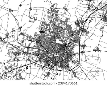 Mapa de la ciudad vector de Guntur en la República de India con carreteras negras aisladas en un fondo blanco.