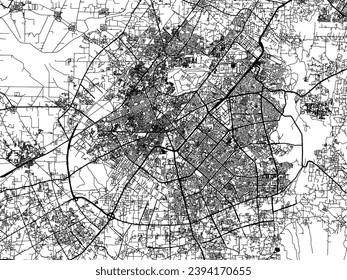 Vector city map of Gurgaon in the Republic of India with black roads isolated on a white background.