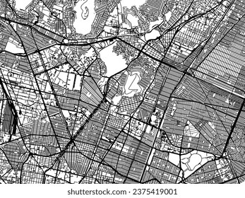 Vector city map of Gustavo Adolfo Madero in Mexico with black roads isolated on a white background.