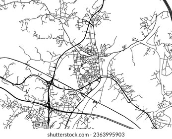 Vector city map of Gwangju in the South Korea with black roads isolated on a white background.