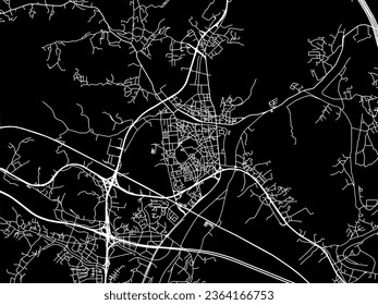 Vector city map of Gwangju in the South Korea with white roads isolated on a black background.