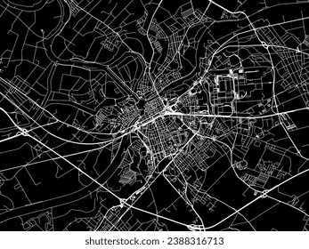 Vector city map of Gyor in Hungary with white roads isolated on a black background.