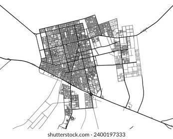 Vector city map of Hafar Al-Batin in the Kingdom of Saudi Arabia with black roads isolated on a white background.