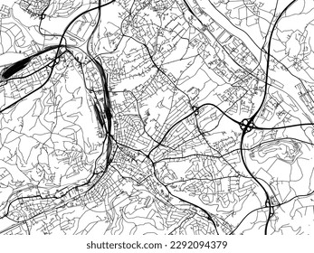 Mapa de la ciudad vectorial de Hagen en Alemania con carreteras negras aisladas en un fondo blanco.