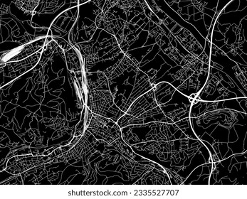Mapa de la ciudad vectorial de Hagen en Alemania con carreteras blancas aisladas en un fondo negro.