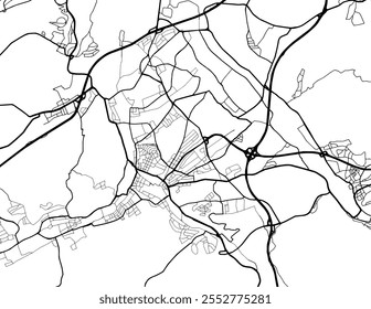 Mapa Vector de la ciudad de Hagen en Alemania con carreteras negras aisladas sobre un fondo blanco.