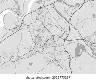 Mapa Vector de la ciudad de Hagen en Alemania con carreteras negras aisladas sobre un fondo gris.