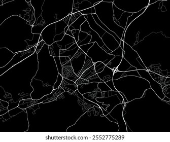 Mapa Vector de la ciudad de Hagen en Alemania con carreteras blancas aisladas sobre un fondo negro.