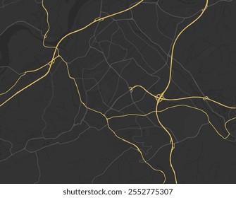 Mapa Vector de la ciudad de Hagen en Alemania con carreteras amarillas aisladas sobre un fondo marrón.