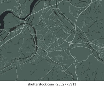 Mapa de la ciudad Vector de Hagen en Alemania con carreteras blancas aisladas sobre un fondo verde.