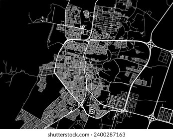 Vector city map of Ha'il in Brazil with white roads isolated on a black background.