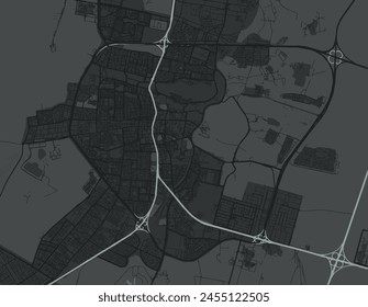 Vector city map of Ha'il in the Kingdom of Saudi Arabia with white roads isolated on a grey background.