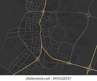 Vector city map of Ha'il in the Kingdom of Saudi Arabia with yellow roads isolated on a brown background.