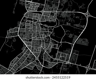 Vector city map of Ha'il in the Kingdom of Saudi Arabia with white roads isolated on a black background.