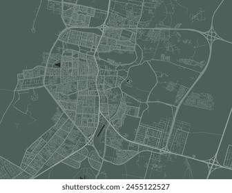 Vector city map of Ha'il in the Kingdom of Saudi Arabia with white roads isolated on a green background.