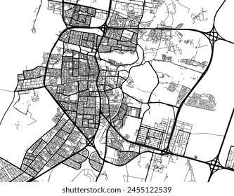 Vector city map of Ha'il in the Kingdom of Saudi Arabia with black roads isolated on a white background.