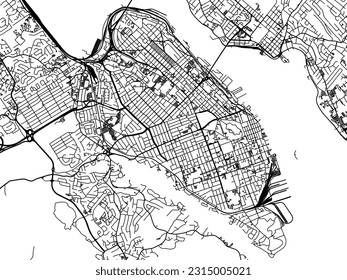 Vector city map of Halifax Center Nova Scotia in Canada with black roads isolated on a white background.