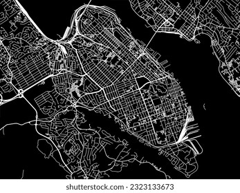 Vector city map of Halifax Center Nova Scotia in Canada with white roads isolated on a black background.