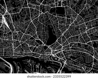 Vector city map of Hamburg in Germany with white roads isolated on a black background.