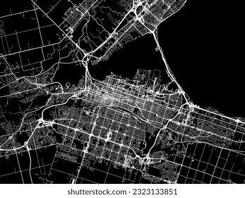 Vector city map of Hamilton Ontario in Canada with white roads isolated on a black background.