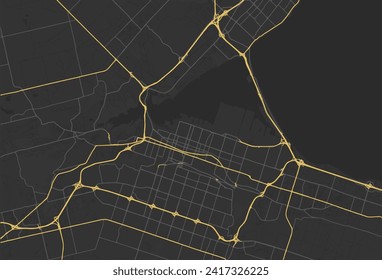 Vector city map of Hamilton Ontario in Canada with yellow roads isolated on a brown background.