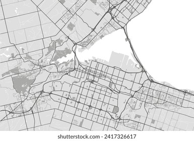 Vector city map of Hamilton Ontario in Canada with black roads isolated on a grey background.