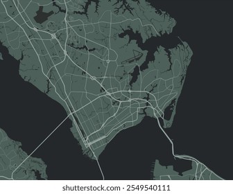 Vector city map of Hampton Virginia in the United Stated of America with white roads isolated on a green background.