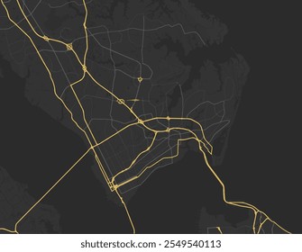 Vector city map of Hampton Virginia in the United Stated of America with yellow roads isolated on a brown background.