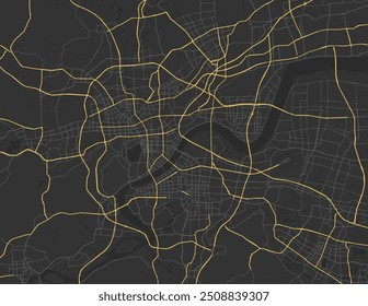 Vector city map of Hangzhou in People's Republic of China with yellow roads isolated on a brown background.