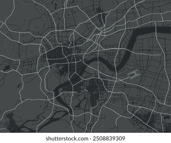 Vector city map of Hangzhou in People's Republic of China with white roads isolated on a grey background.