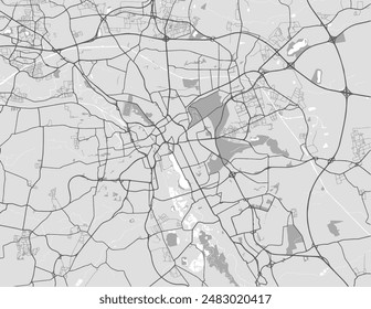 Vector city map of Hannover in the Germany with black roads isolated on a grey background.