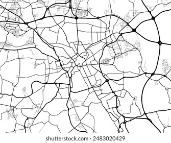 Vector city map of Hannover in the Germany with black roads isolated on a white background.