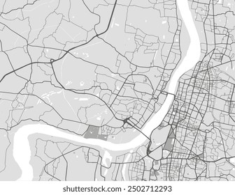 Vector city map of Haora in the Republic of India with black roads isolated on a grey background.