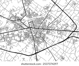 Vector city map of Hapur in the Republic of India with black roads isolated on a white background.