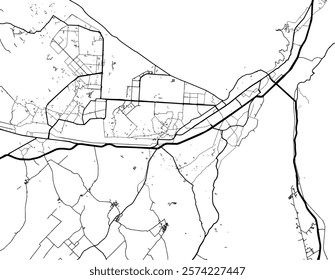 Vector city map of Haridwar in the Republic of India with black roads isolated on a white background.