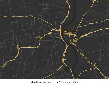 Vector city map of Hartford Connecticut in the United States of America with yellow roads isolated on a brown background.