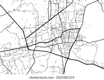 Vector city map of Hat Yai in Thailand with black roads isolated on a white background.
