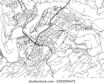 Mapa de la ciudad vectorial de Hattingen en Alemania con carreteras negras aisladas en un fondo blanco.